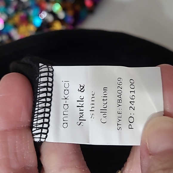 NWT Anna-Kaci Black Top with Rainbow Confetti Sequin Poof Sleeves Size Small - Picture 7 of 13